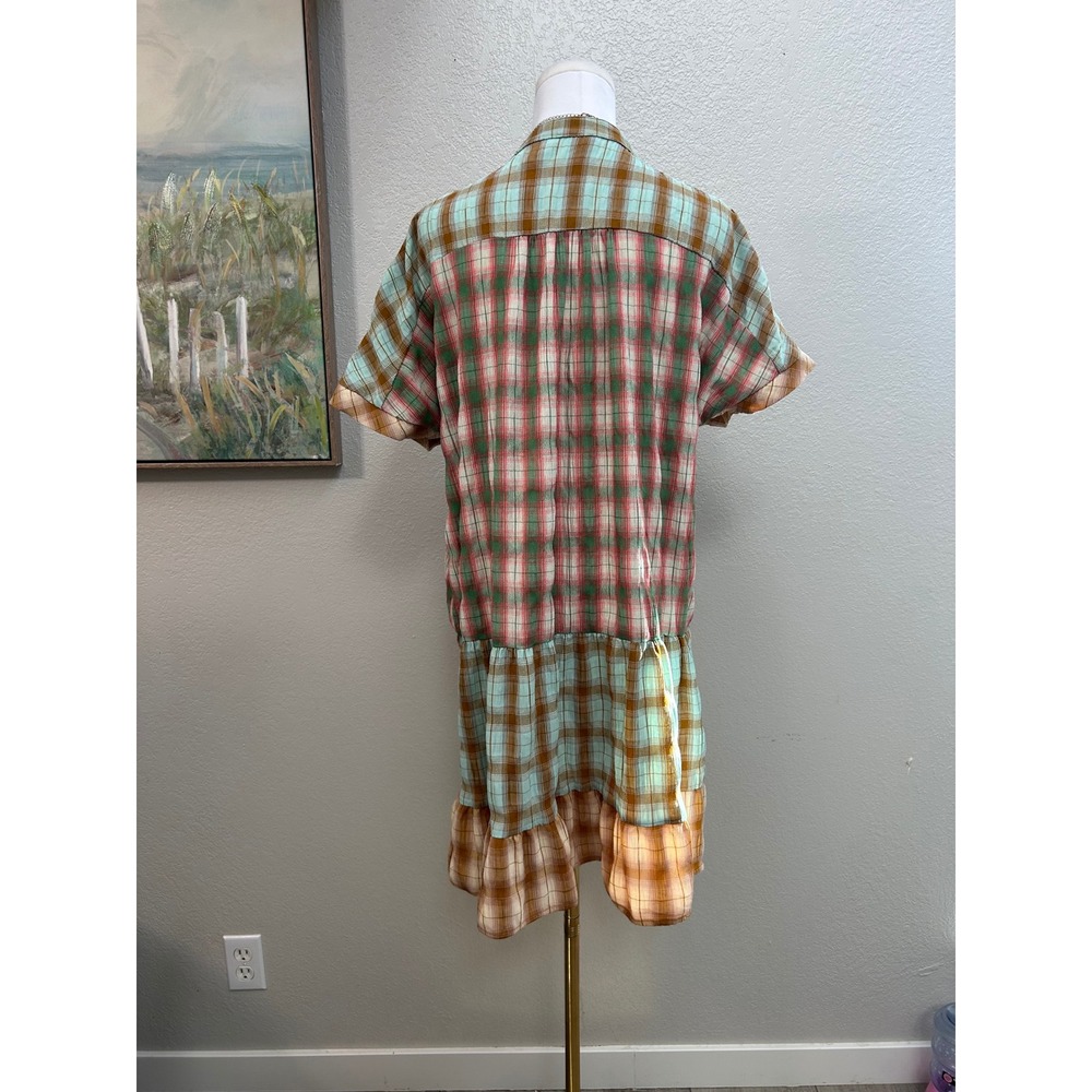Patchwork Plaid Babydoll Dress Cottagecore Lagenlook Oversized Tunic Medium - Picture 3 of 9